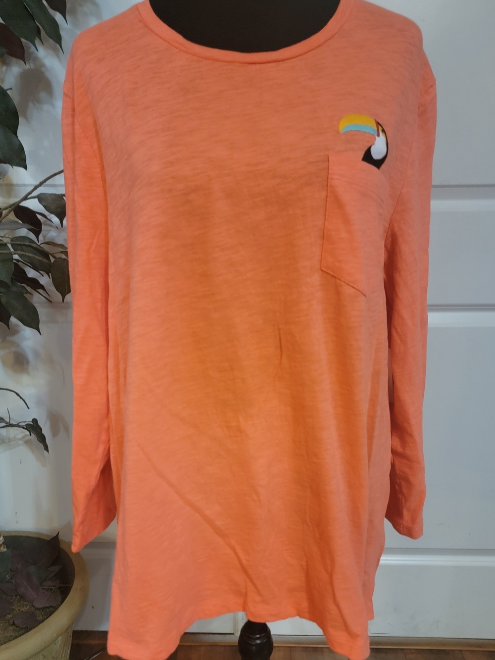 Old Navy Coral Long-Sleeve Pocket Tee with Toucan Detail